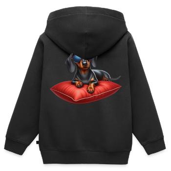 Niedlicher Dackel mit Sonnenbrille - Kinder Premium Organic Zip Hoodie - Schwarz - Hinten - AI Model Kid Male (0cm)