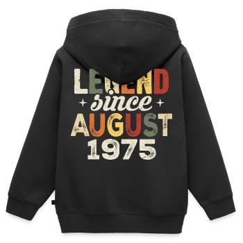 Août 1975 Anniversaire Août 1975 - Août 1975 - Sweat Premium à capuche zippé enfant bio - noir - Dos - AI Model Kid Male (0cm)