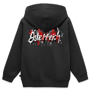 Österreich / Schriftzug mit Farbklecksen - Kinder Premium Organic Zip Hoodie - Schwarz - Hinten - AI Model Kid Male (0cm)