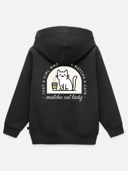 Matcha et chats amatrice thé vert humour - Premium børne zip-hættetrøje økologisk - sort