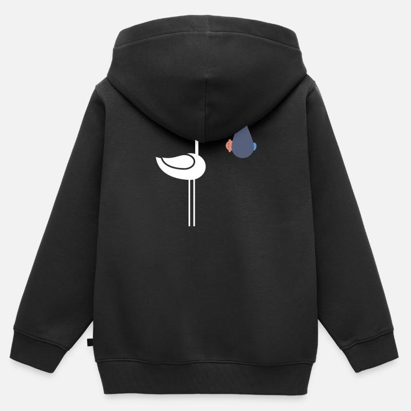 Cigogne avec bébé - Sweat Premium à capuche zippé enfant bio - noir