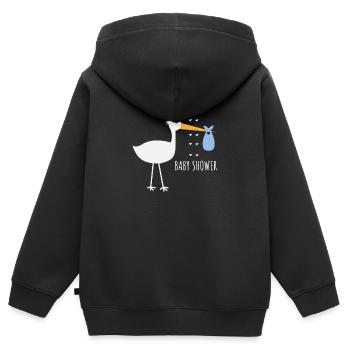 Cigogne de douche de bébé - Sweat Premium à capuche zippé enfant bio - noir - Dos - AI Model Kid Male (0cm)