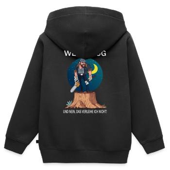 Le bûcheron et ses outils - Sweat Premium à capuche zippé enfant bio - noir - Dos - AI Model Kid Male (0cm)