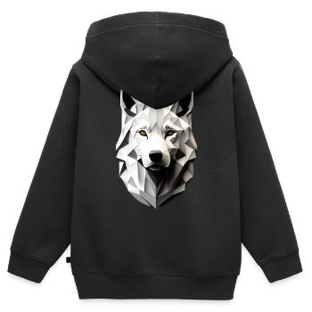 Kopf vom weißen Wolf - Kinder Premium Organic Zip Hoodie - Schwarz - Hinten - AI Model Kid Male (0cm)