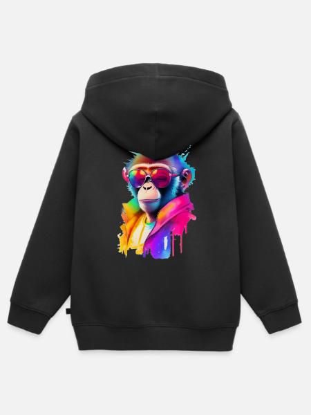 Affe mit Sonnenbrille - Kinder Premium Organic Zip Hoodie - Schwarz