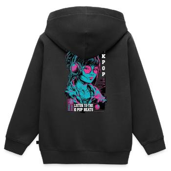 K-Pop Korea Popmusik Mädchen Kopfhörer Neon Pink - Kinder Premium Organic Zip Hoodie - Schwarz - Hinten - AI Model Kid Male (0cm)