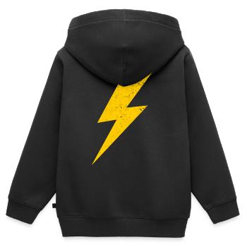 éclair jaune - Sweat Premium à capuche zippé enfant bio - noir - Dos - AI Model Kid Male (0cm)