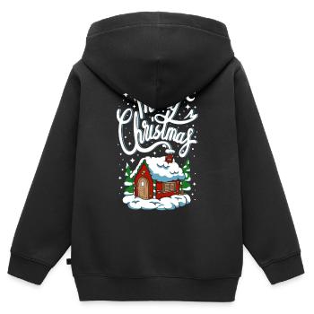 Christmas Merry Christmas House Cottage Tree Snow - Kids Premium Organic Zip-up Hoodie - black - Back - AI Model Kid Male (0cm)