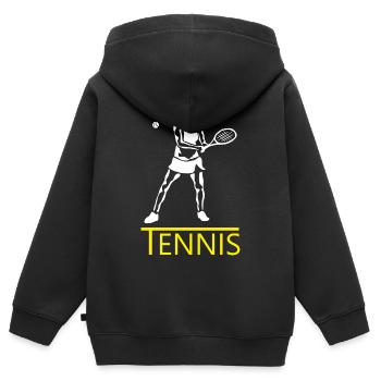 Tennis Silhouette Accent Jaune - Sweat Premium à capuche zippé enfant bio - noir - Dos - AI Model Kid Male (0cm)