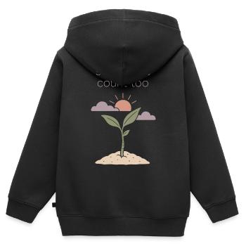 Croissance consciente, Renouvellement printanier, - Sweat Premium à capuche zippé enfant bio - noir - Dos - AI Model Kid Male (0cm)