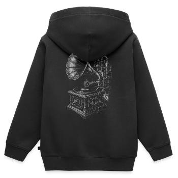 Croquis antique du gramophone - Sweat Premium à capuche zippé enfant bio - noir - Dos - AI Model Kid Male (0cm)