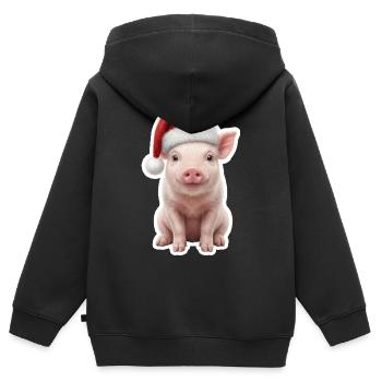 Ferkel macht Grunz - Weihnachts-Schwein - Kinder Premium Organic Zip Hoodie - Schwarz - Hinten - AI Model Kid Male (0cm)