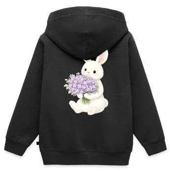 Lapin avec illustration lilas - Sweat Premium à capuche zippé enfant bio - noir - Dos - AI Model Kid Male (0cm)