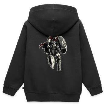 Vétéran Spartiate Combat Lance Bouclier Mascotte - Sweat Premium à capuche zippé enfant bio - noir - Dos - AI Model Kid Male (0cm)