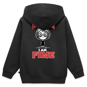 Sarcasme I Am Fine Burnout Manga - Sweat Premium à capuche zippé enfant bio - noir - Dos - AI Model Kid Male (0cm)