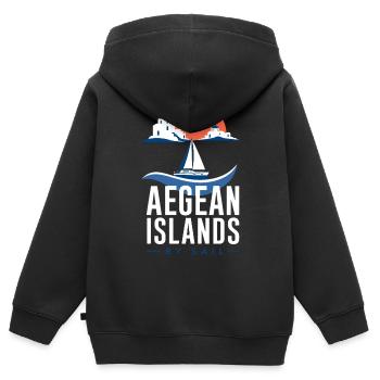 Segelgeschenke für Männer, Ägäische Inseln mit Segeln - Kinder Premium Organic Zip Hoodie - Schwarz - Hinten - AI Model Kid Male (0cm)