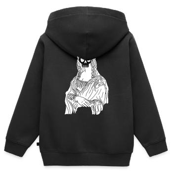 Crâne de la Joconde (blanc) - Sweat Premium à capuche zippé enfant bio - noir - Dos - AI Model Kid Male (0cm)