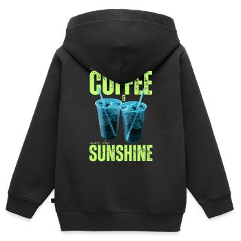 « Café glacé & soleil tous les jours » Café coloré - Sweat Premium à capuche zippé enfant bio - noir - Dos - AI Model Kid Male (0cm)