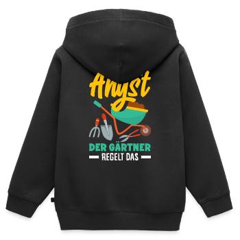 Der Gärtner Regelt Das - Kinder Premium Organic Zip Hoodie - Schwarz - Hinten - AI Model Kid Male (0cm)