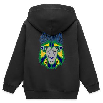 Löwenkopf mit Pfauenfedernkunst - Kinder Premium Organic Zip Hoodie - Schwarz - Hinten - AI Model Kid Male (0cm)