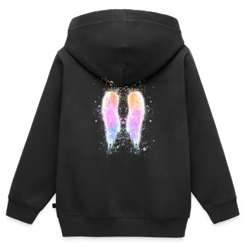 ailes d’ange, ailes, aquarelle, ailes d’ange, pastel - Sweat Premium à capuche zippé enfant bio - noir - Dos - AI Model Kid Male (0cm)