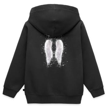 ailes d’ange, ailes, aquarelle, ailes d’ange, gris - Sweat Premium à capuche zippé enfant bio - noir - Dos - AI Model Kid Male (0cm)