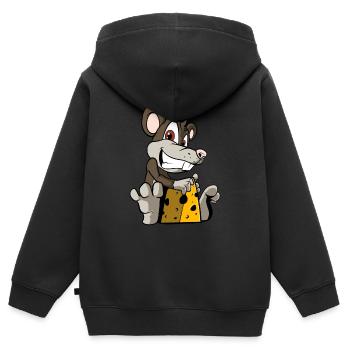 Funny cartoon mouse with cheese - Kids Premium Organic Zip-up Hoodie - black - Back - AI Model Kid Male (0cm)