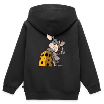 Funny cartoon mouse with cheese - Kids Premium Organic Zip-up Hoodie - black - Back - AI Model Kid Male (0cm)