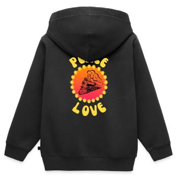 Peace Love and Train Travel and Rail Retro Style - Kids Premium Organic Zip-up Hoodie - black - Back - AI Model Kid Male (0cm)