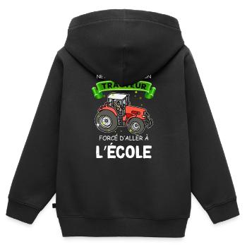 Tracteur Garçon et Ecole Humour Enfant - Sweat Premium à capuche zippé enfant bio - noir - Dos - AI Model Kid Male (0cm)