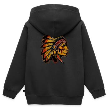 Tête de chef Indien, Sioux, style vintage ⭐⭐⭐ - Sweat Premium à capuche zippé enfant bio - noir - Dos - AI Model Kid Male (0cm)