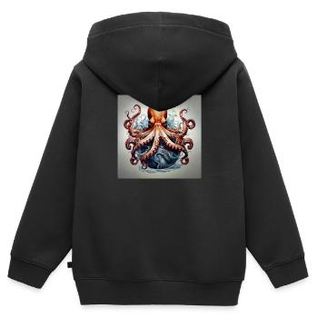 Pieuvre - Sweat Premium à capuche zippé enfant bio - noir - Dos - AI Model Kid Male (0cm)