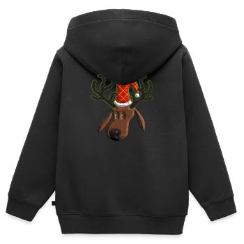 Laid de Noël de renne de Noël - Sweat Premium à capuche zippé enfant bio - noir - Dos - AI Model Kid Male (0cm)