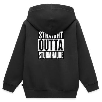 Straight Outta Sturmhaube - Kinder Premium Organic Zip Hoodie - Schwarz - Hinten - AI Model Kid Male (0cm)