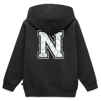 Un caractère N dans blanc in Used Look - Sweat Premium à capuche zippé enfant bio - noir - Dos - AI Model Kid Male (0cm)