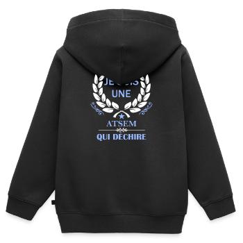 je suis une atsem qui déchire - Sweat Premium à capuche zippé enfant bio - noir - Dos - AI Model Kid Male (0cm)