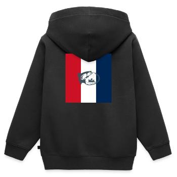 Drapeau français de la pêche - pêcheur français - Sweat Premium à capuche zippé enfant bio - noir - Dos - AI Model Kid Male (0cm)