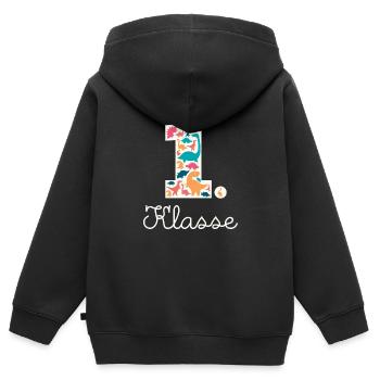 1. Klasse Dinosaurier Dino T Rex Einschulung - Kinder Premium Organic Zip Hoodie - Schwarz - Hinten - AI Model Kid Male (0cm)