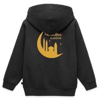 Ramadan 2023 - Kinder Premium Organic Zip Hoodie - Schwarz - Hinten - AI Model Kid Male (0cm)
