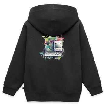 Ordinateur vintage - Sweat Premium à capuche zippé enfant bio - noir - Dos - AI Model Kid Male (0cm)