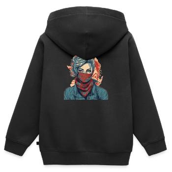 Femme cool avec bandana écran facial gangster - Sweat Premium à capuche zippé enfant bio - noir - Dos - AI Model Kid Male (0cm)