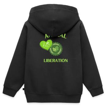 Vegan bio, Libération animale - Sweat Premium à capuche zippé enfant bio - noir - Dos - AI Model Kid Male (0cm)