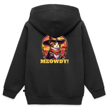 Meowdy Katze Lustiges Howdy Meme Western Cowboy - Kinder Premium Organic Zip Hoodie - Schwarz - Hinten - AI Model Kid Male (0cm)