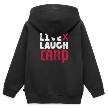 Larp de rire en direct - Sweat Premium à capuche zippé enfant bio - noir - Dos - AI Model Kid Male (0cm)