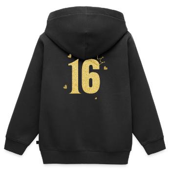 Goldene Krone zum 16-jährigen Jubiläum - Kinder Premium Organic Zip Hoodie - Schwarz - Hinten - AI Model Kid Male (0cm)