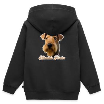 Airedale Terrier - Sweat Premium à capuche zippé enfant bio - noir - Dos - AI Model Kid Male (0cm)