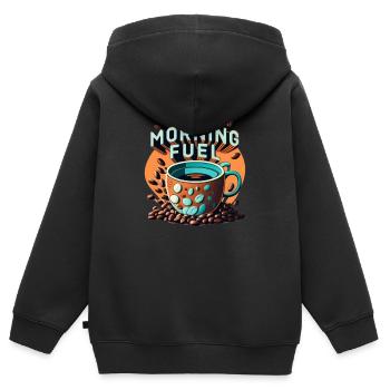 Carburant du matin - Sweat Premium à capuche zippé enfant bio - noir - Dos - AI Model Kid Male (0cm)