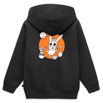 Fröhlicher und lustiger RDL-Hase - Kinder Premium Organic Zip Hoodie - Schwarz - Hinten - AI Model Kid Male (0cm)
