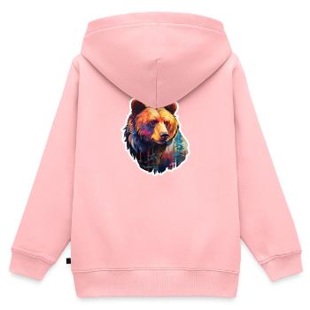 Ours coloré dans la nature - Sweat Premium à capuche zippé enfant bio - rose - Dos - AI Model Kid Female (0cm)