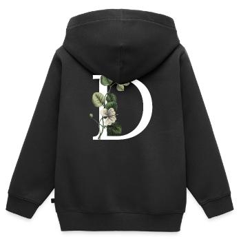 Green Botanical Letter - Kids Premium Organic Zip-up Hoodie - black - Back - AI Model Kid Male (0cm)